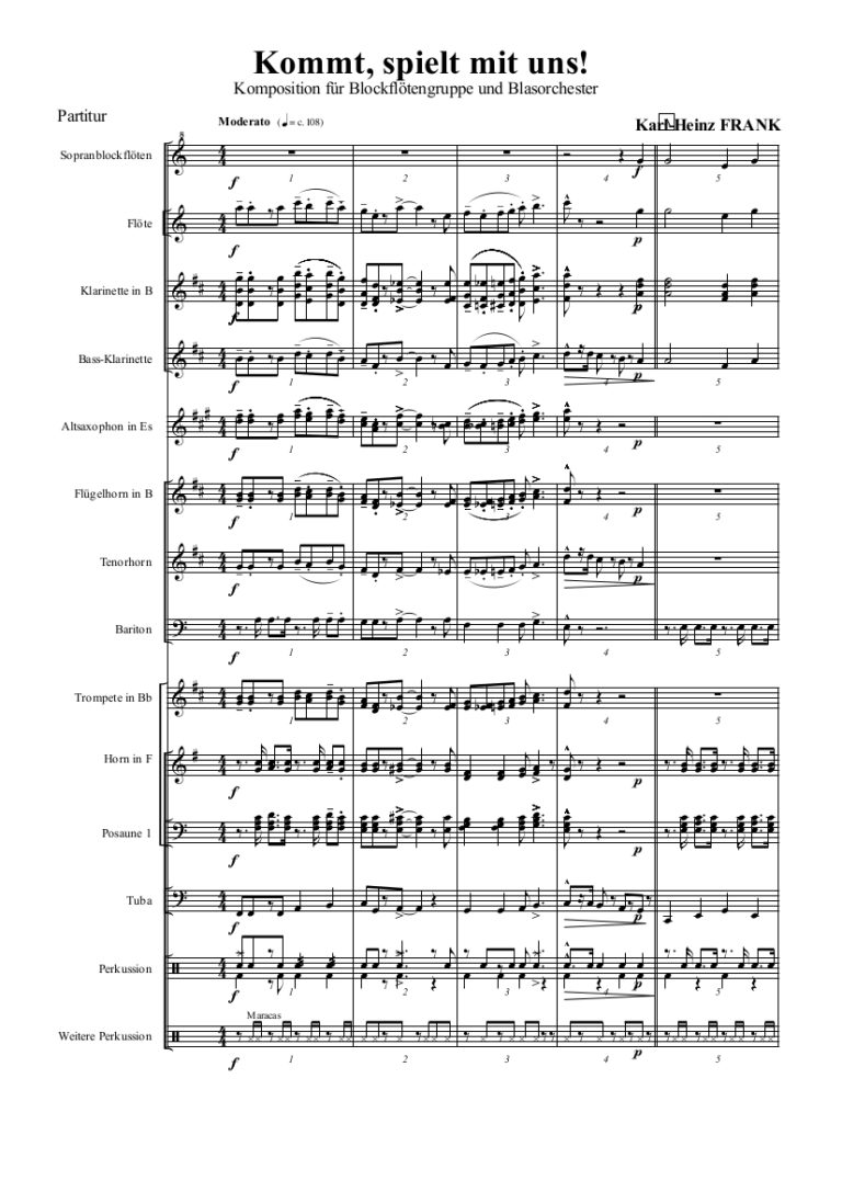 Blasorchesterwerke – Quintett-Noten
